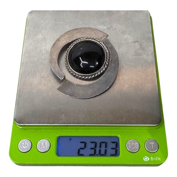 Vintage Mexican Sterling Silver Orb Modernist MCM Retro & Black Onyx Brooch Pin - Picture 6 of 6